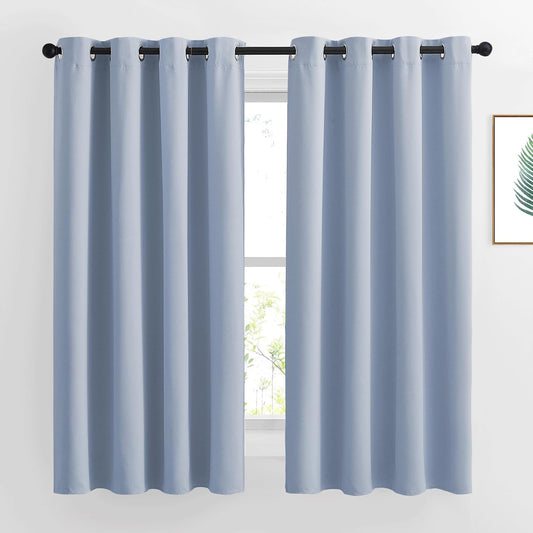NICETOWN Blackout Curtains for Bedroom 63 inch Length 2 Panels - Window Treatment Thermal Insulated Solid Grommet Blackout for Living Room (52 by 63 Inch,Vintage Blue)