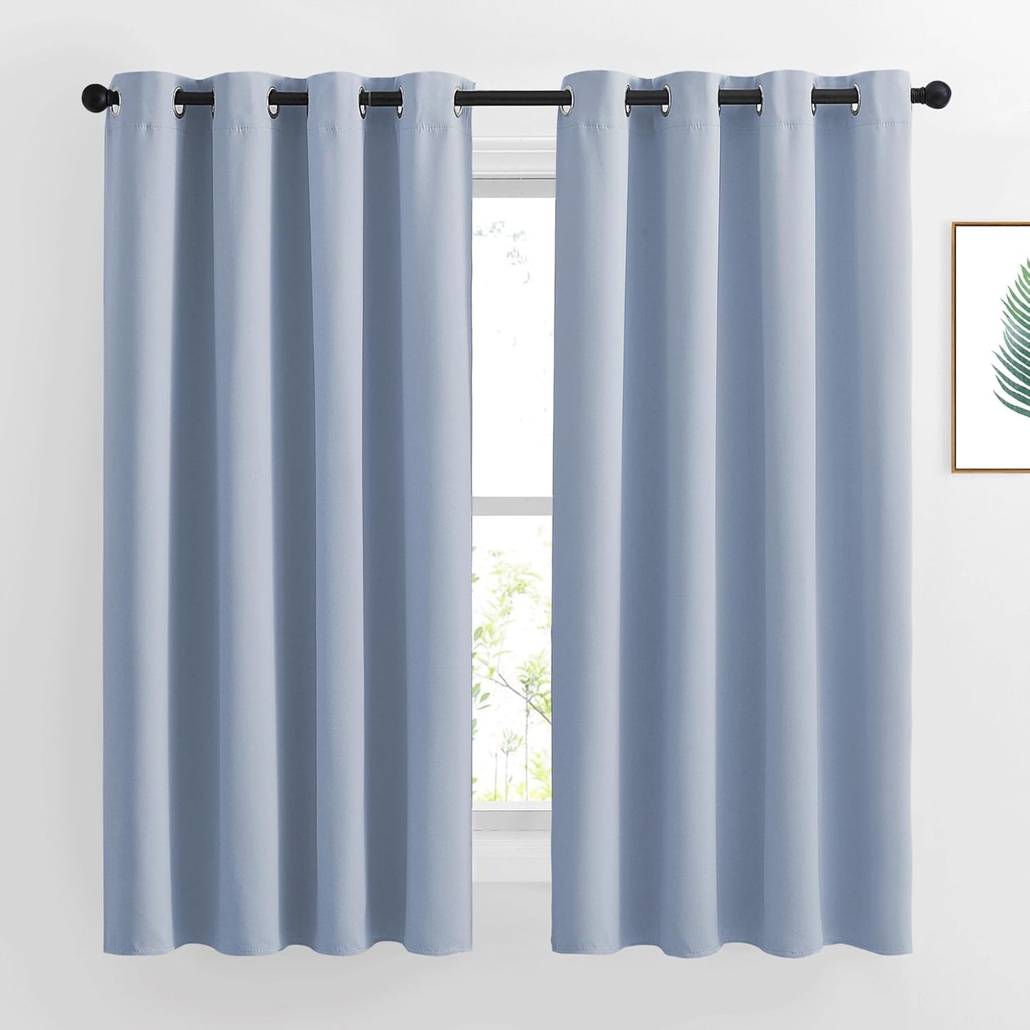 NICETOWN Vintage Blue Blackout Curtains 63 inches Long, Grommet Room Darkening Window Treatment Thermal Insulated Vertical Drapes Sound Reducing for Bedroom, W46 x L63, 2 Panels