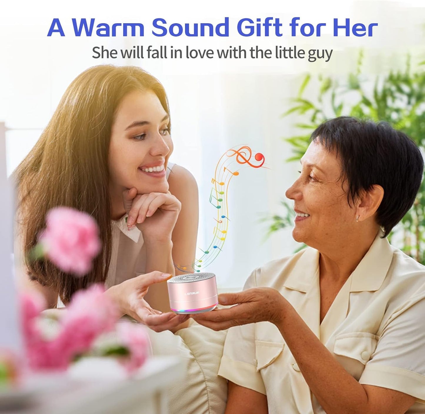 LENRUE A2 Portable Wireless Bluetooth Speaker with Lights and Lanyard,5W Mini Small Metal Speakers Bluetooth 5.0/Aux-in for iPhone Android Home Outdoor, Gifts for Women/Girls