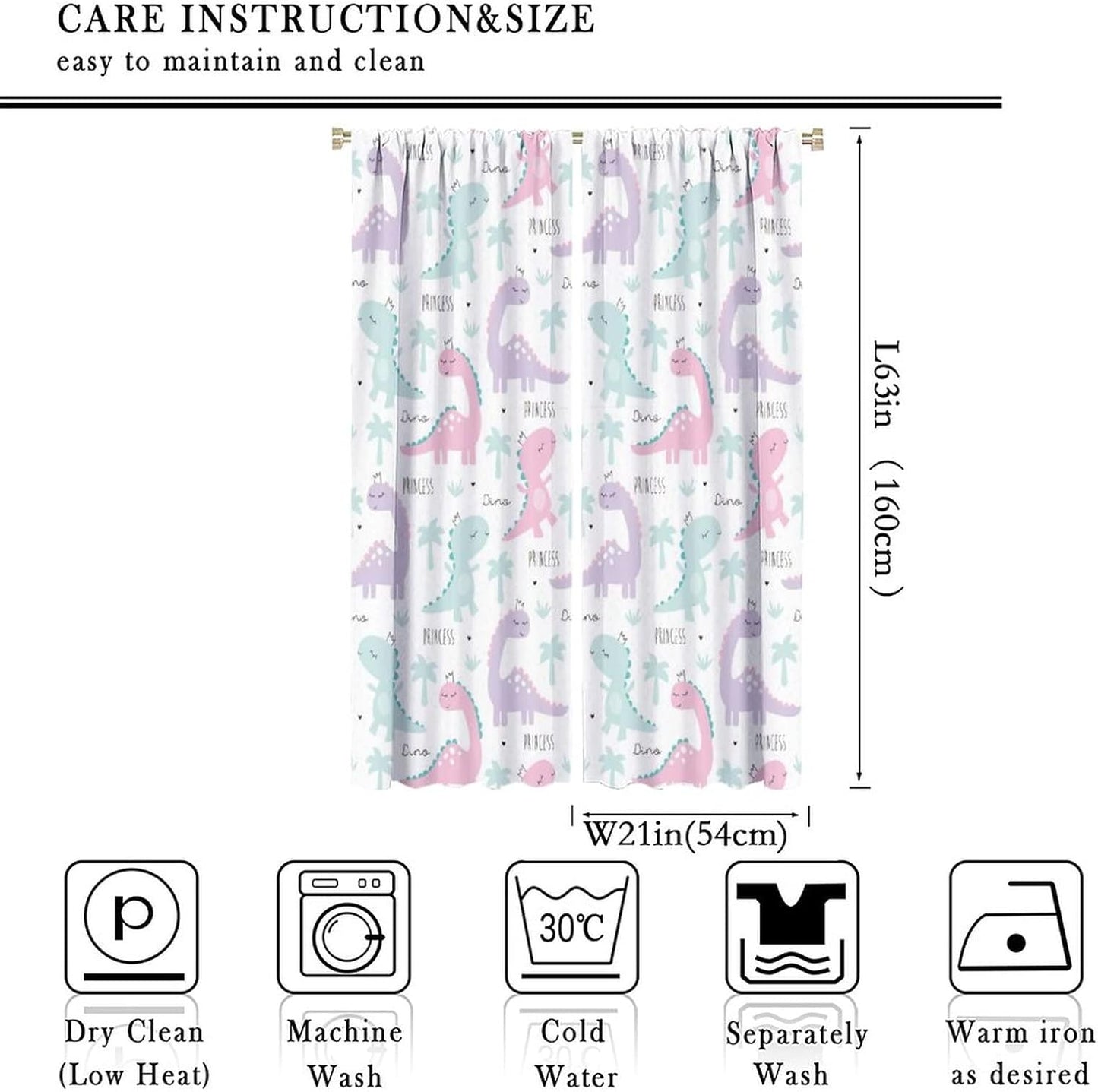 Kids Dinosaur Curtains for Boys Girls Bedroom Decor Cartoon Dino Colorful Cute Funny Animal Wildlife Printed Blackout Rod Pocket Window Drapes for Baby Nursery Playroom W21xL63in 2 Panels