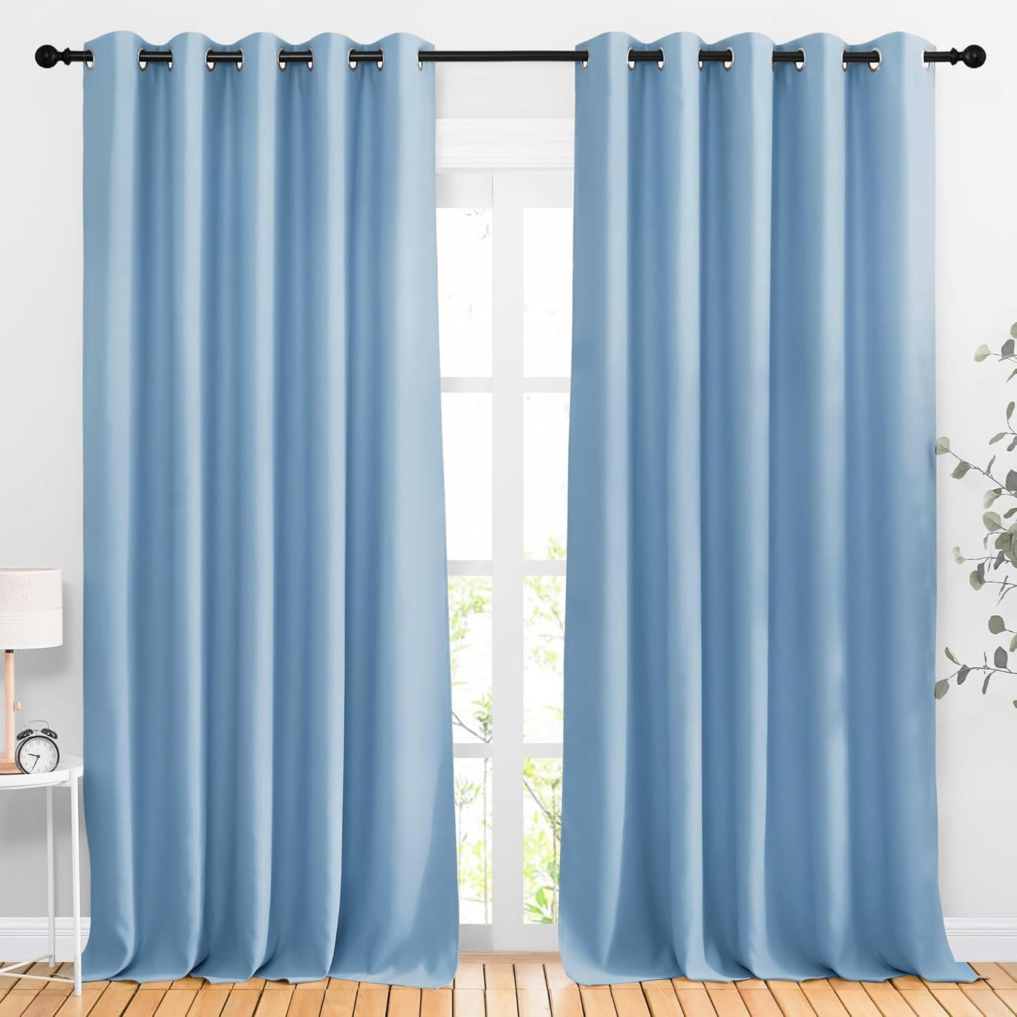 NICETOWN Blue Blackout Living Room Curtains 110 inches Long, Grommet Thermal Window Treatments Room Divider Blinds Sound Reducing for Living Room, W66 x L110, 2 Pieces