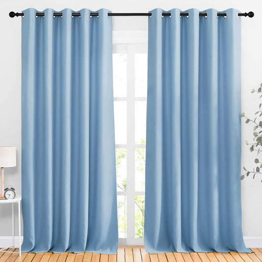 NICETOWN Blue Blackout Living Room Curtains 110 inches Long, Grommet Thermal Window Treatments Room Divider Blinds Sound Reducing for Living Room, W66 x L110, 2 Pieces