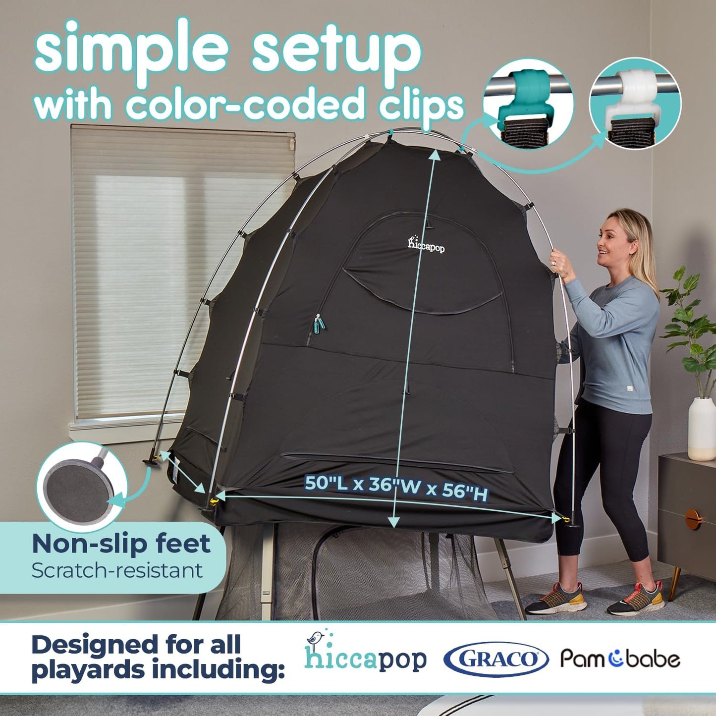 Hiccapop Daydreamer Blackout Tent for Pack and Play, Patented Portable Crib Tent, Blackout Canopy Crib Cover, Sleep Pod for Kids