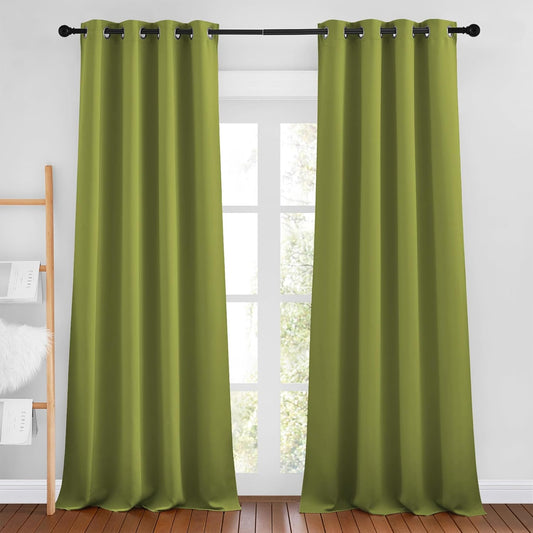 NICETOWN Fresh Green Blackout Curtains for Living Room, Grommet Thermal Insulated Window Drapes Room Divider Blinds Sound Reducing for Living Room, W46 x L102, 2 Pieces