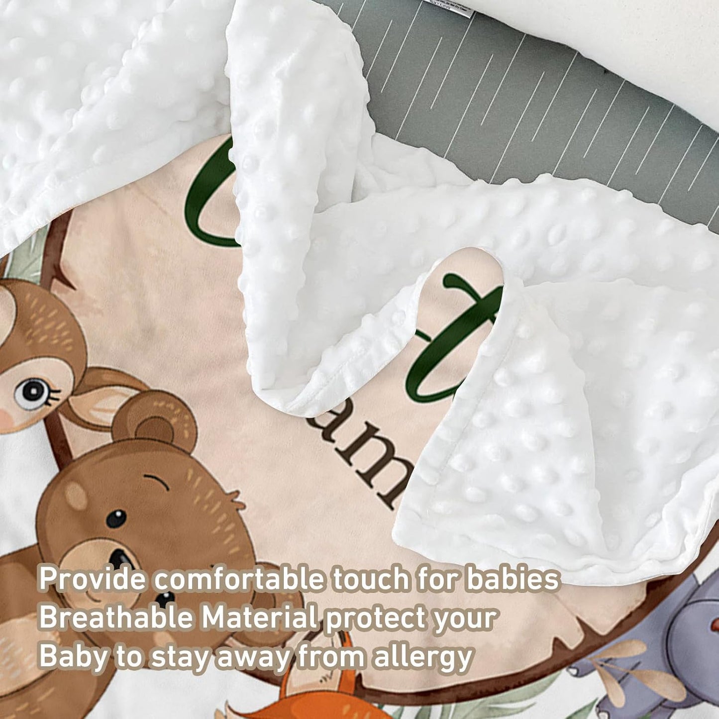 Custom Name Crib Bedding Set - Animal Theme, Personalized Nursery Bedding 3-Piece Set– Soft Blanket, Fitted Sheet, Changing Pad Cover – for Newborns Boys Girls Nursery Gifts