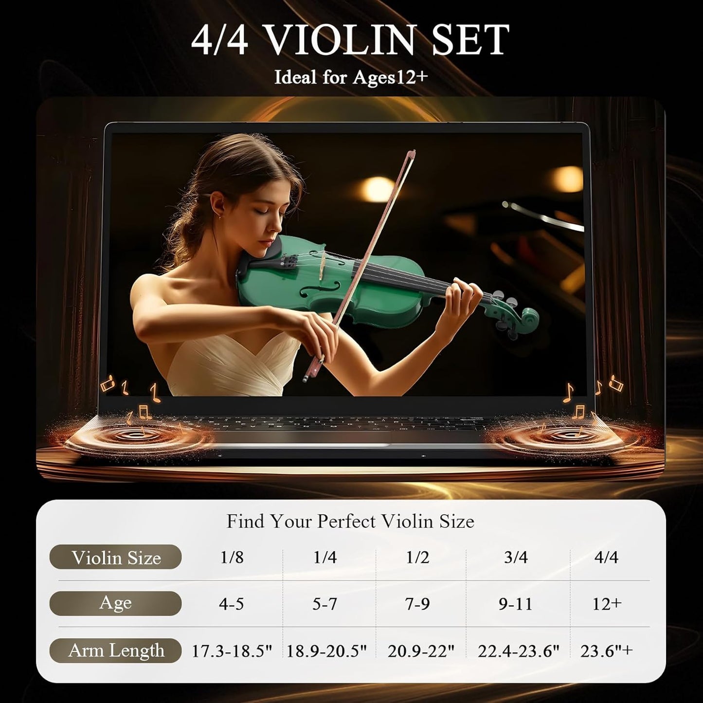 4/4 Beginner Violin Kit for Adults, Complete Full Size Violin Set with Portable Case, Bow, Rosin, Green