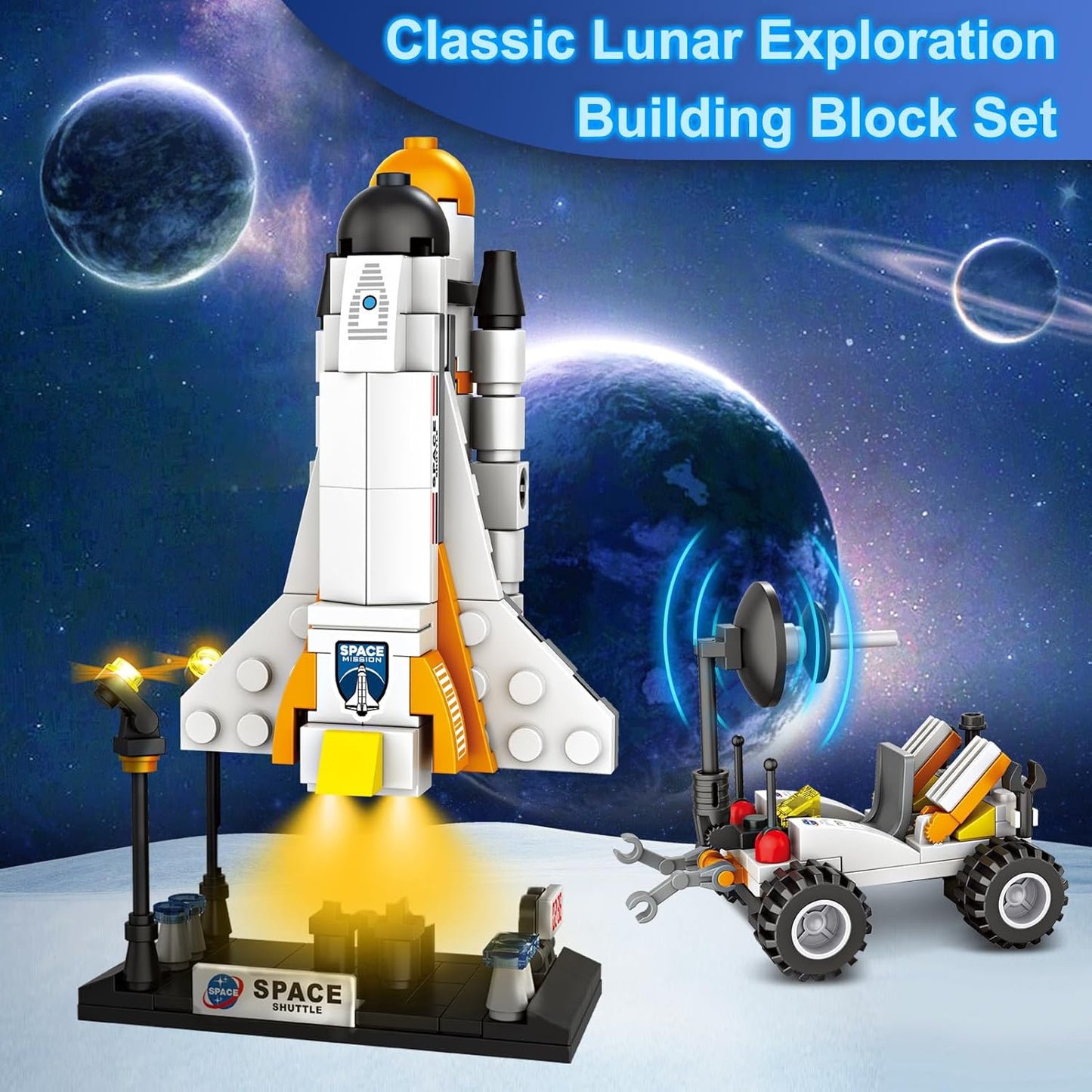 Space Exploration Shuttle Toys for Boys, STEM Aerospace Building Kit Toy with Rocket, Space Shuttle, Moon Buggy and Satellite, Best Gifts for 6, 7, 8, 9, 10+ Year Old Boys (415 PCS)