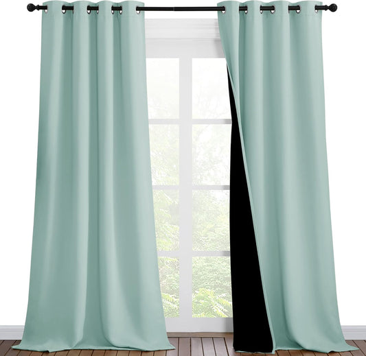 NICETOWN Aqua Blue Blackout Curtains 90 inches Long, Full Light Blocking Drapes with Black Liner for Nursery, Thermal Insulated Draperies for Hall, Villa (2 Pieces, 46" Wide Each Panel)