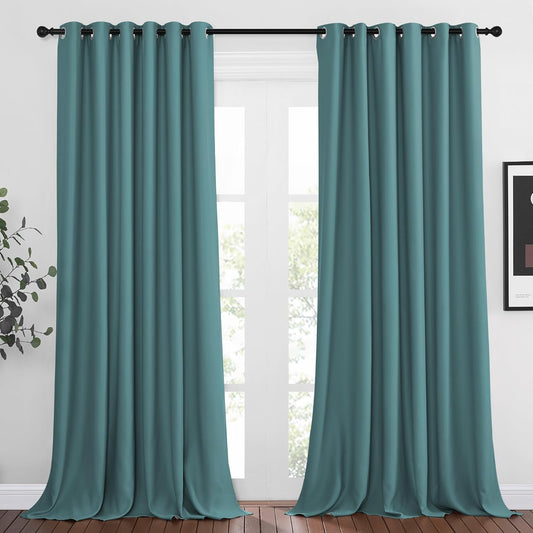 NICETOWN Room Darkening Extra Long Curtains - Home Fashion Ring Top Thermal Insulated Weighted Large Window Treatment Drapes for Nursery (W80 x L108, Sea Teal, Set of 2)