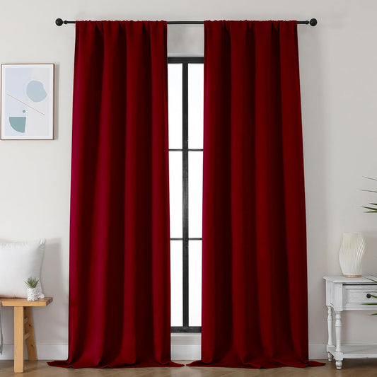 Simplebrand Ava Red Blackout Curtains for Bedroom 96 Inches Long 2 Panels, Solid Thermal Insulated, Energy Saving Nursery Window Treatment Curtains Blackout Drapes, W40 x L96 Inch, Red