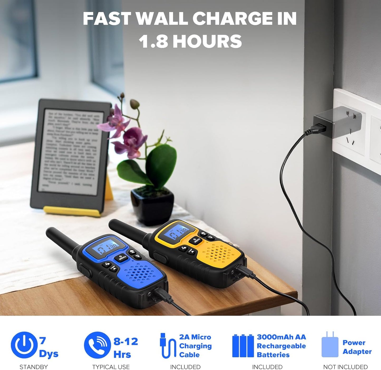 Wishouse Walkie Talkies for Kids Adults - Long Range Rechargeable 2 Way Radios,Gift,Hiking Accessories Camping Gear with Lamp,SOS Siren,NOAA Weather Alert,VOX,Easy to Use 2 Pack