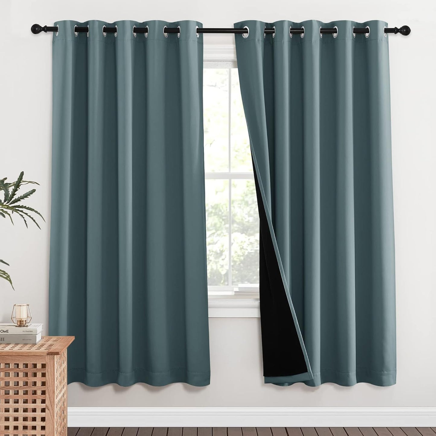 NICETOWN 100% Blackout Window Curtain Panels, Cold and Full Light Blocking Drapes with Black Liner for Nursery, 84 inches Drop Thermal Insulated Draperies (Aqua, 2 Pieces, 62 inches Wide Each Panel)