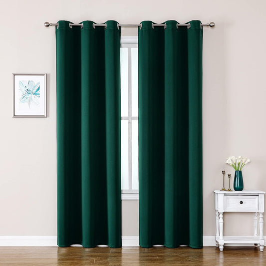 ChrisDowa Grommet Blackout Curtains for Bedroom and Living Room - 2 Panels Set Thermal Insulated Room Darkening Curtains (Forest Green, 42W x 84L)