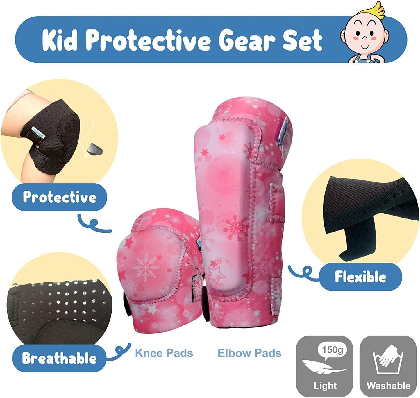 Soft-Style Kids Knee and Elbow Pads with Bike Gloves, Flexible Impact-Resistant Gear for Ages 2-11, Designed for Balance Bikes, Roller-Skating, and Skateboarding