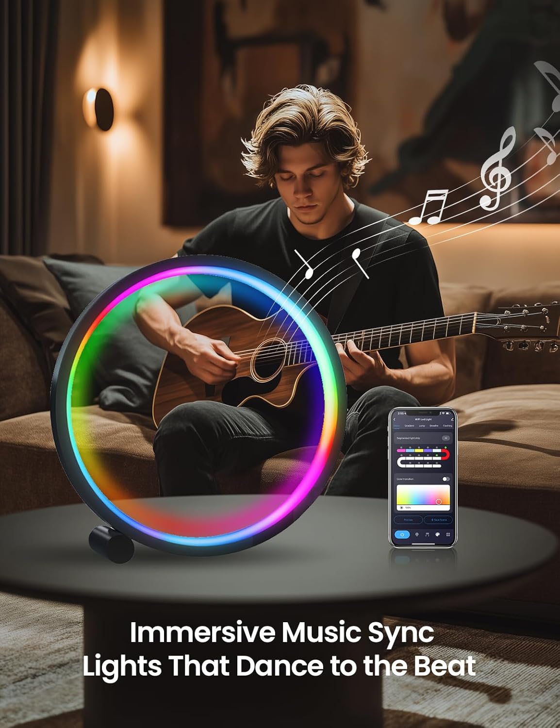 Smart LED Table Lamp, RGB+IC Lighting, Color Changing Night Light, Music Sync, DIY Mode, Stepless Dimming, App & Voice Control (2.4GHz WiFi), Works with Alexa & Google, for Bedroom & Gaming