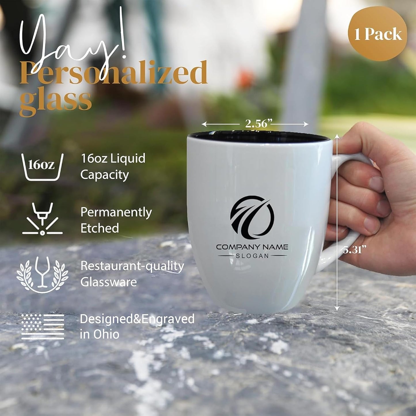 Personalized Coffee Mug Engraved with your Custom Logo - Customized Coffee Mugs, Hot Chocolate Mug, Birthday Gift, Retirement Gift (Engraved Custom Logo, Glossy White)