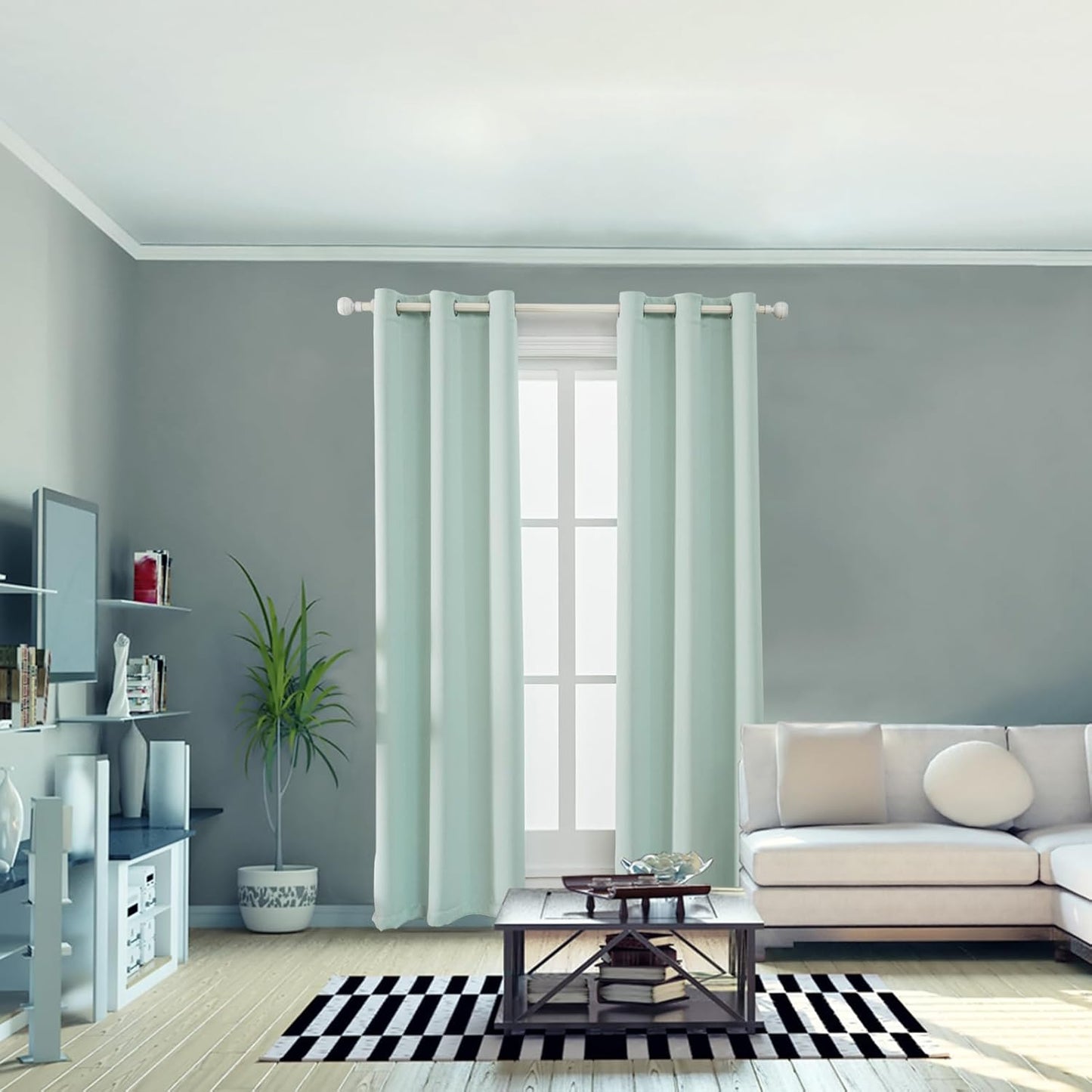 Anytime 100% Blackout Curtain Set, Thermal Insulated & Energy Efficiency Window Draperies for Guest Room, Full Shading Panels for Shift Worker and Light Sleepers（Light Blue, 2 Panels, 42W x 80L）