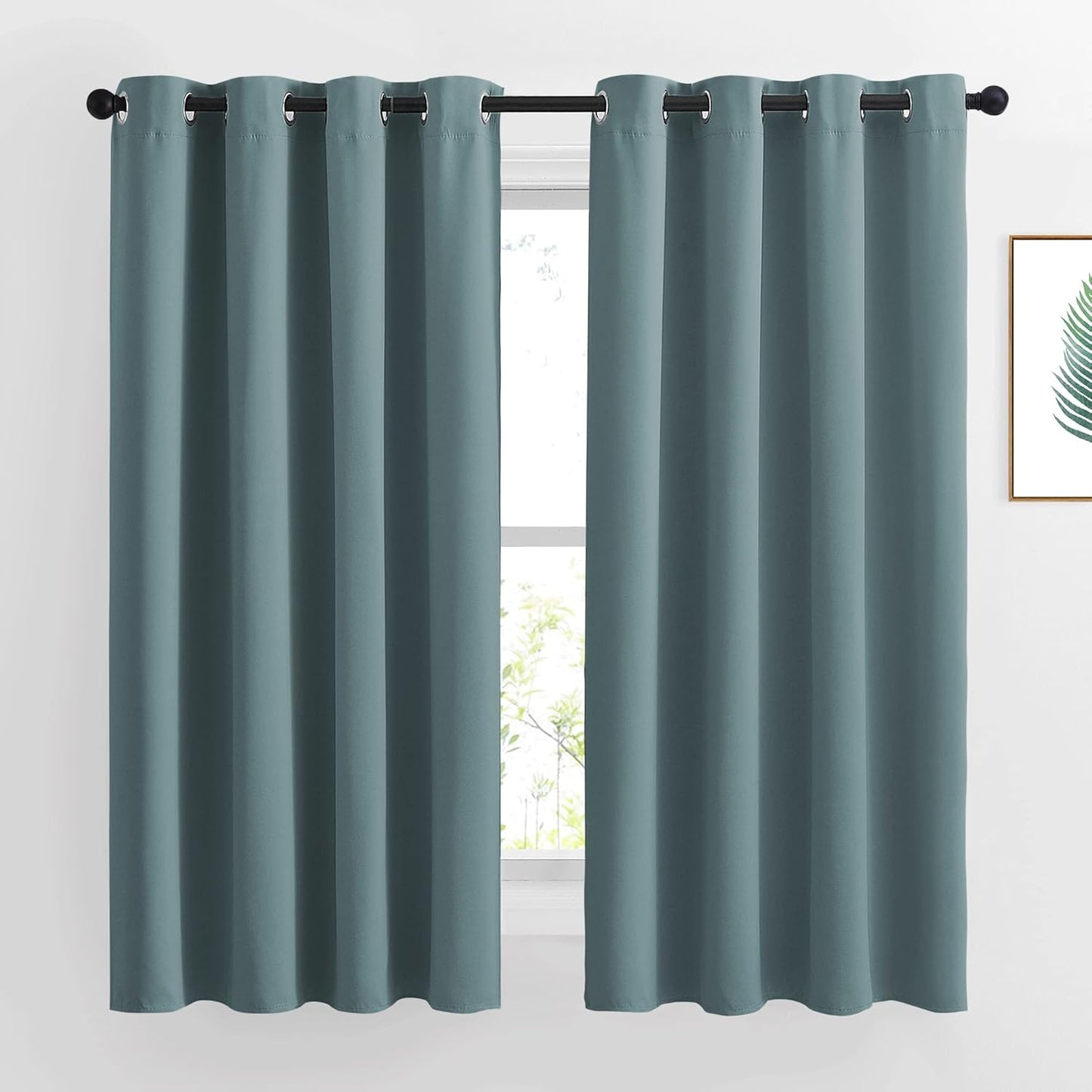 NICETOWN Blackout Curtains 63 Length - Grommet Window Treatment Thermal Insulated Solid Room Darkening Drapes for Living Room, Greyish Blue, 2 Panels, W52 x L63