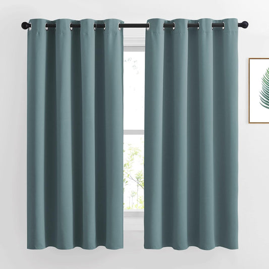 NICETOWN Blackout Curtains 63 Length - Grommet Window Treatment Thermal Insulated Solid Room Darkening Drapes for Living Room, Greyish Blue, 2 Panels, W52 x L63