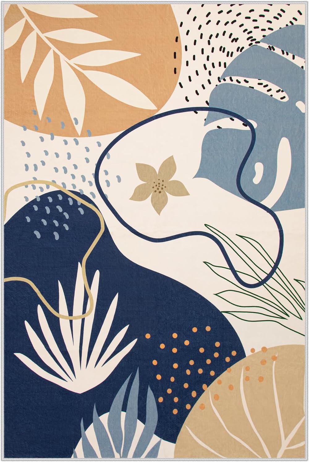 Lahome 4 x 6 Area Rug Living Room Carpet - Washable Soft Rugs for Bedroom Non-Slip Ultra-Thin Floor Rug for Office, Boho Botanical Print Stain Resistant Indoor Rugs for Kitchen Entryway Laundry Room