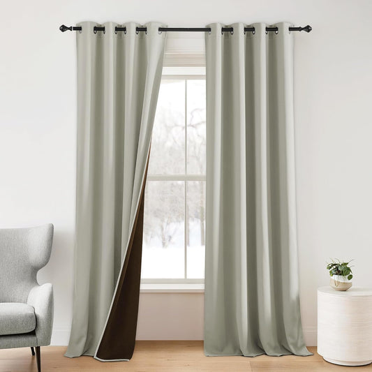 NICETOWN Plylux Blackout Curtains 95" Long for Office Dining Room, Thermal Insulated Sound Reducing Light Block Curtain Panels for Bedroom Modern Room Decorative (52" Wide, 2 Pieces, Sand)