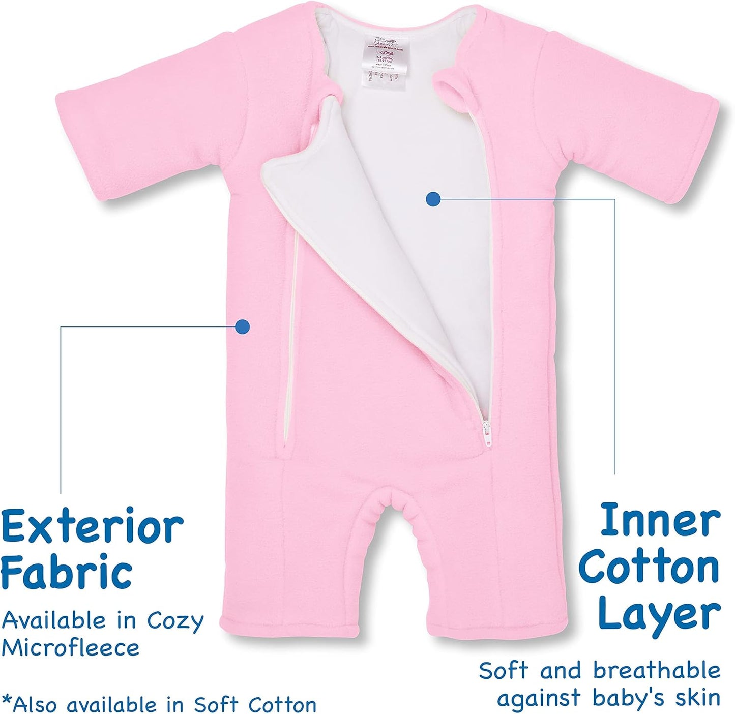 Magic Sleepsuit Baby Merlin's Microfleece Baby Swaddle Transition Product - Soft and Cozy Design, Double Zipper for Easy Diaper Changes, Promotes Safe Sleep, 3-6 Months - Pink - Large 18-21lbs
