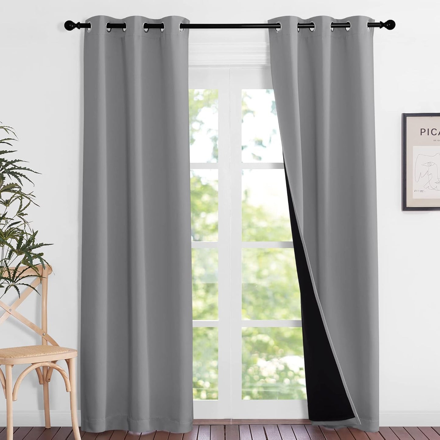 NICETOWN Full Shade Curtain Panels, Pair of Energy Smart & Noise Blocking Out Blackout Drapes for Dining Room Window, Thermal Insulated Guest Room Lined Window Dressing(Silver Grey, 37 x 84 inch)