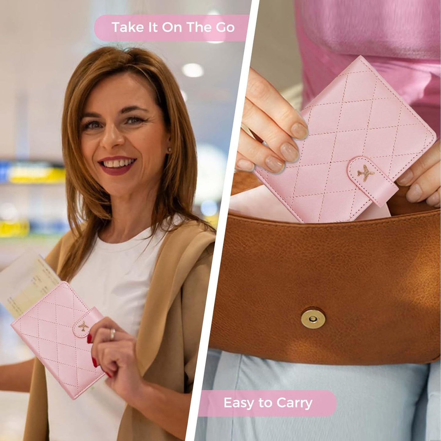 Melsbrinna Rfid Passport Holder for Travel women/Men, Cute Passport Wallet Rfid Blocking Card Slots, Rfid Passport Cover/CaseTravel Wallet, Passport Book Holder (1, LG PINK)