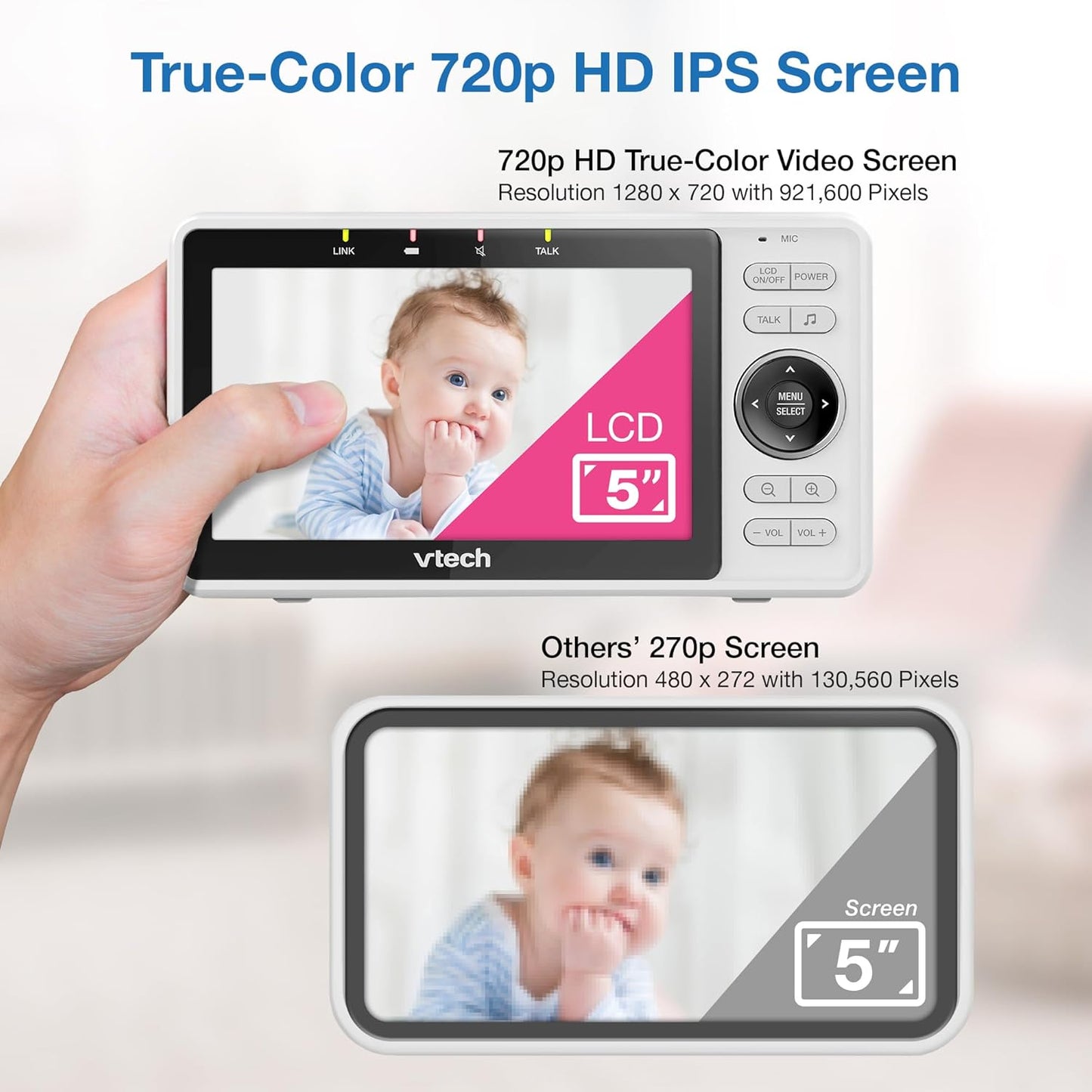 VTech Upgraded Smart WiFi Baby Monitor, 1080p FHD Camera and 5" HD IPS Display, Free App with Motion Video, Sound/Motion Detection and Notifications, Fully Remote Pan-Tilt-Zoom: VM901