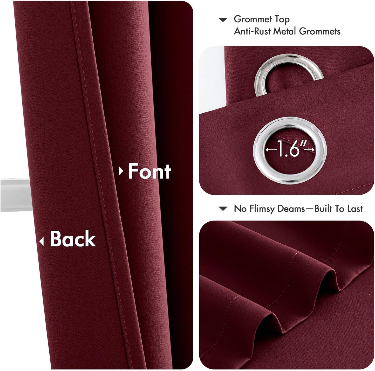 MIULEE Short Curtains for Windows - Christmas Burgundy Red Blackout Half Window Curtains Thermal Insulated Drapes for Kitchen Bedroom Bathroom Grommet Top Small Basement Tiers W40 x L36 Inch 2 Panels