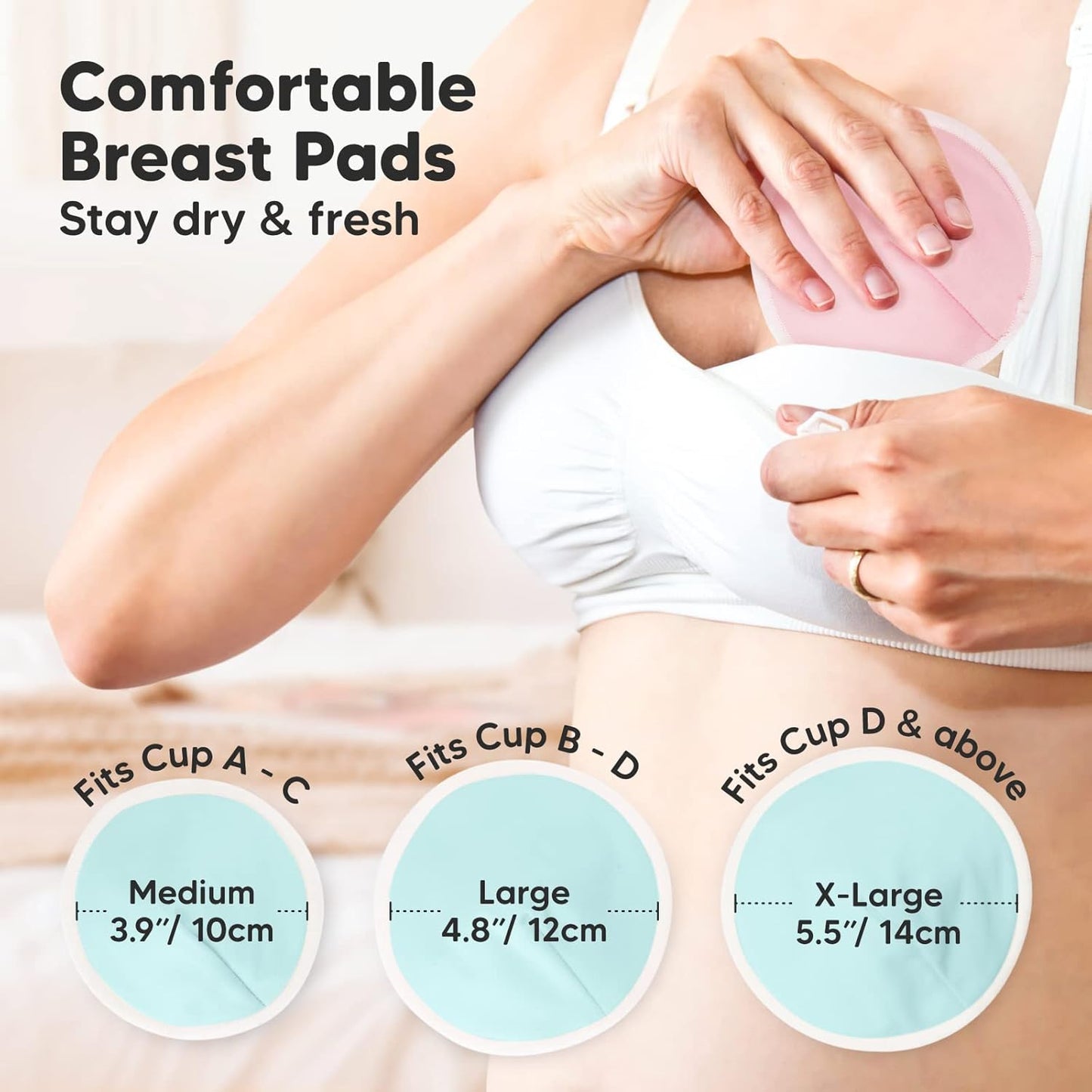 Organic Nursing Pads - 14 Washable Viscose Derived from Bamboo Breastfeeding Pads, Wash Bag, Reusable Breast Pads for Breastfeeding, Nipple Pads for Breastfeeding Essentials(Pastel Touch, M 3.9")