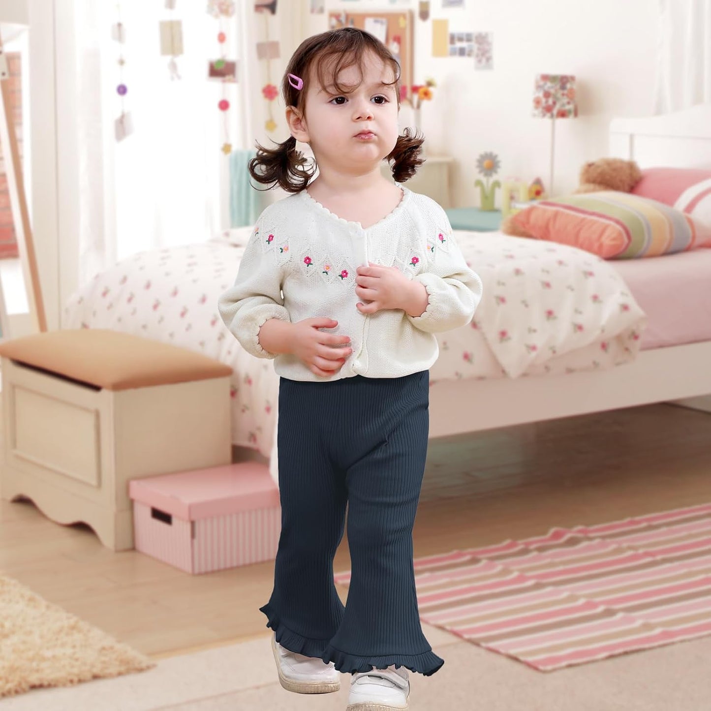 Neutocd Toddler Baby Girl 2-Pack Pants Bell Bottom Infant Baby Girl Solid Ribbed Cotton Leggings