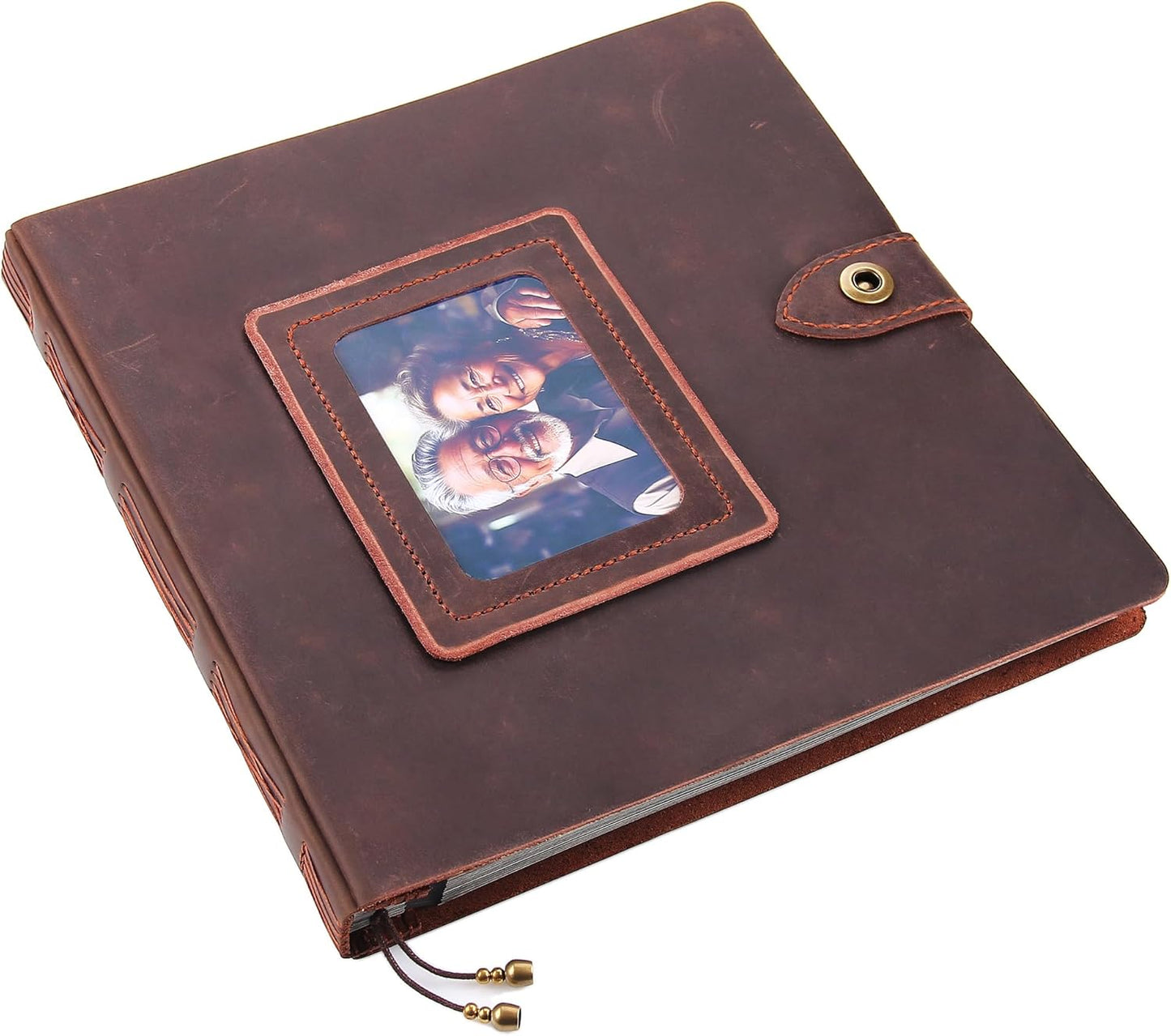 Leather photo Album Self Adhesive Pages, Handamde Leather Scrapbook Photo Album, Wedding Family Album, Holds 3x5, 4x6, 5x7, 6x8, 8x10 Photos - Coffee