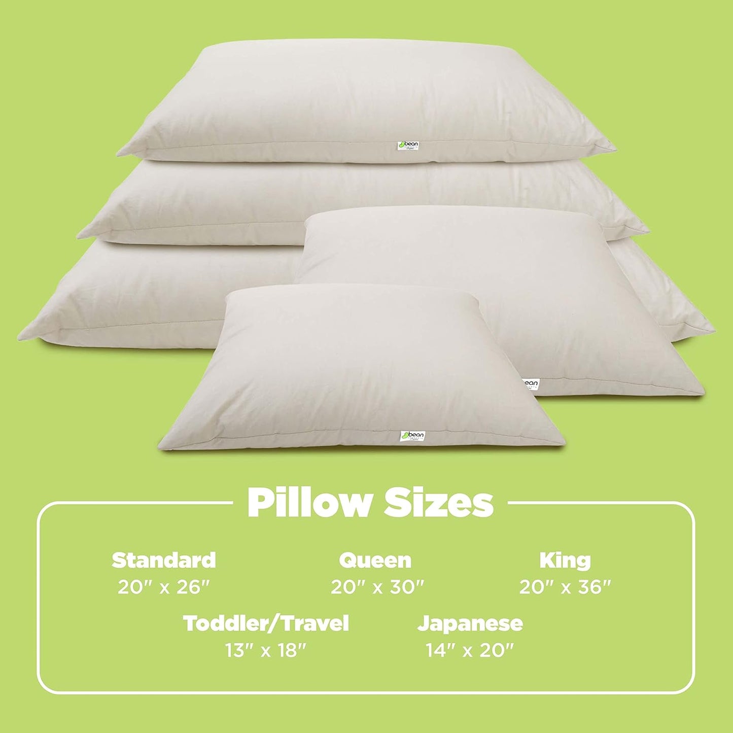 Bean Products Kapok 20" x 36" King Pillow - Breathable, Eco-Friendly and Durable Organic Cotton Fabric Bed Pillow - Soft and Supportive Pillow for Sleeping, Made in The USA