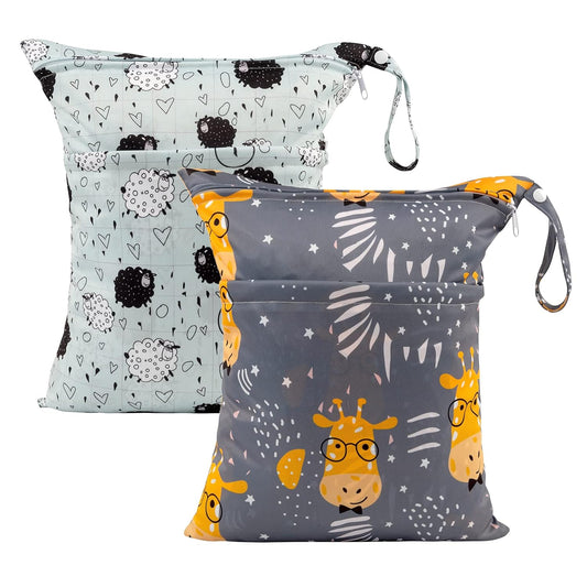 ALVABABY 2pcs Cloth Diaper Wet Dry Bags Waterproof Reusable with Two Zippered Pockets Travel Beach Pool Daycare Soiled Baby Items Yoga Gym Bag for Swimsuits or Wet Clothes LZ1920