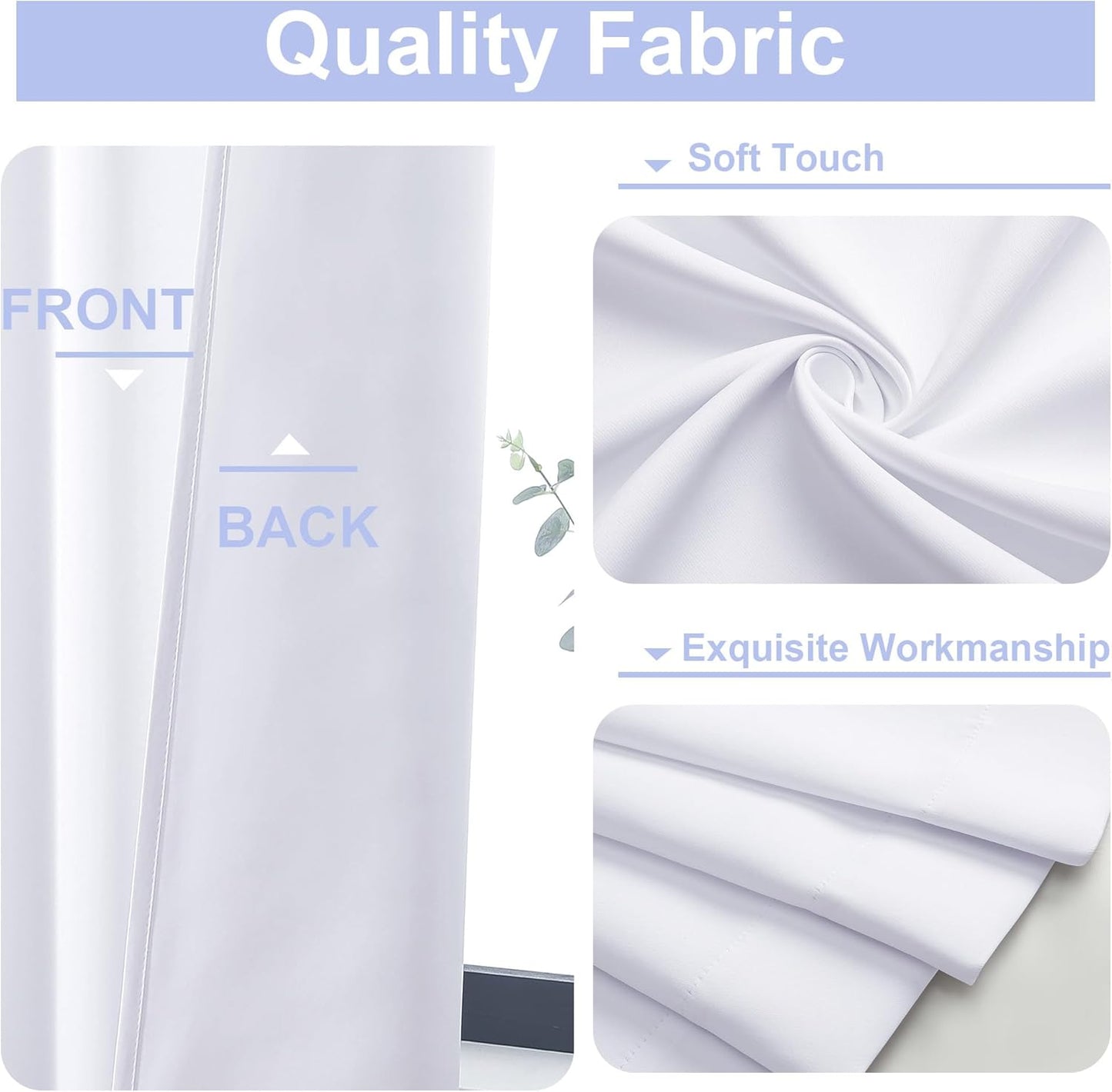 Simplebrand Ava Pure White Long 10ft Curtains for Patio 120 Inches Long 2 Panels Set, Solid Light Filtering Rod Pocket Window Treatment Curtains Room Darkening Drapes, 50" W x 120" L