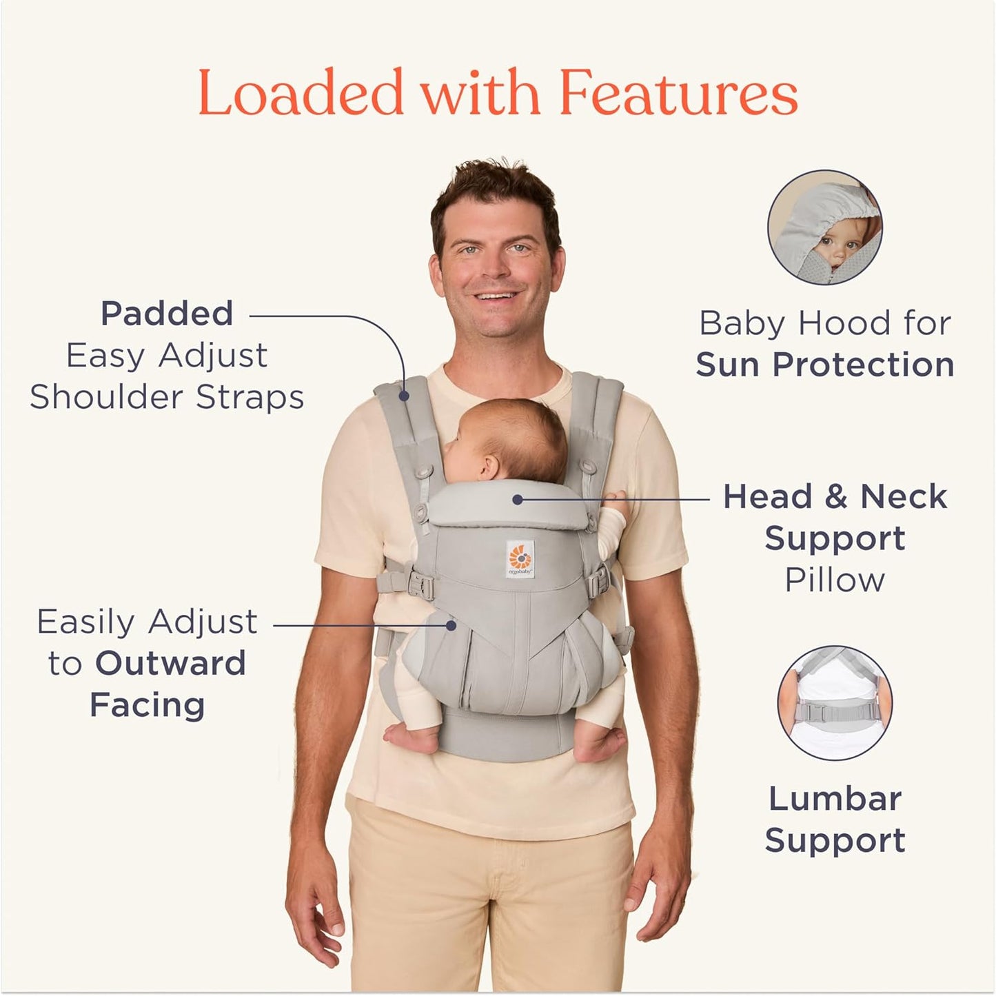 Ergobaby Omni Classic Baby Carrier Newborn to Toddler - Breathable Baby Carriers for Summer - All-Position Carrier with Lumbar Support (7-45 Pounds), Cotton, Pure Black