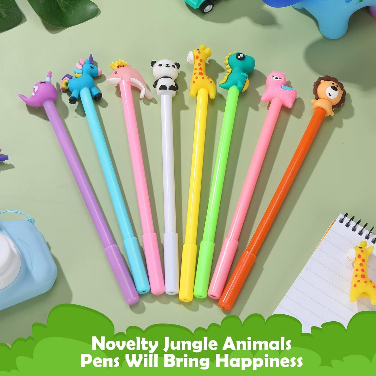 24 Pieces Fun Animal Pens for Kids Cute Cartoon Gel Ink Fun Novelty Pens Bulk Birthdays Gift for Kids Daughter Girls Students Classroom Friends Black Ink Back to School Present(Animal Style)
