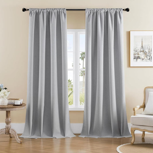 Joydeco Faux Linen Blackout Curtains for Bedroom,Light Grey Blackout Curtains 108 inches long,100% Blackout Solid Thermal Insulated Window Drapes Luxury Decor for Living Room（W52xL108 Inch,Light Grey）