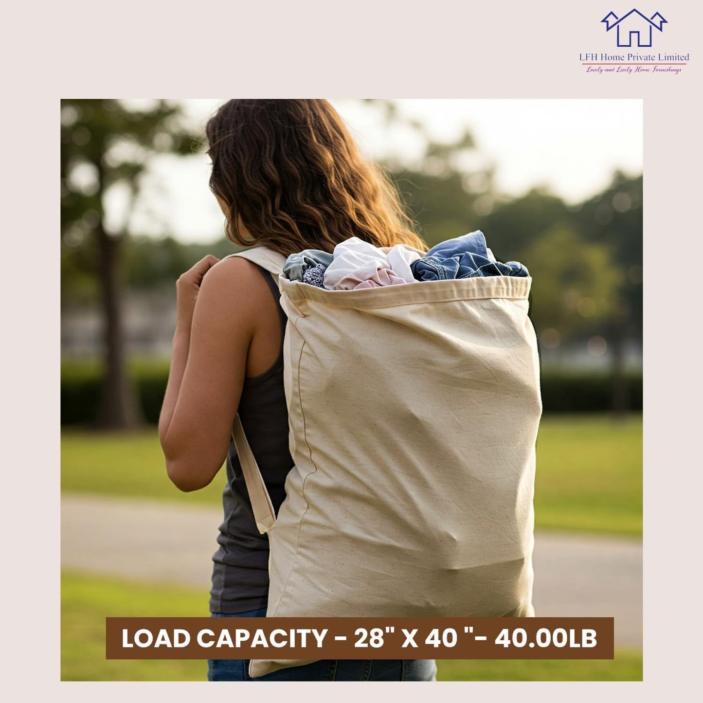 LFH Home Large Premium 100% Cotton Canvas Laundry Bag with Drawstring and Handles Heavy Duty, Multi-Use, and Washable for Home, Travel, College or Storage 20x30 (Pack of 4)-Natural