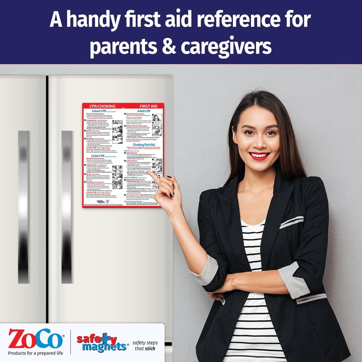 Safety Magnets by ZOCO – CPR & Choking Fridge Magnet (5-Pack) – First Aid Instructions for Infants, Children, & Adults – Heimlich Maneuver Laminated Card 8.5" x 11"