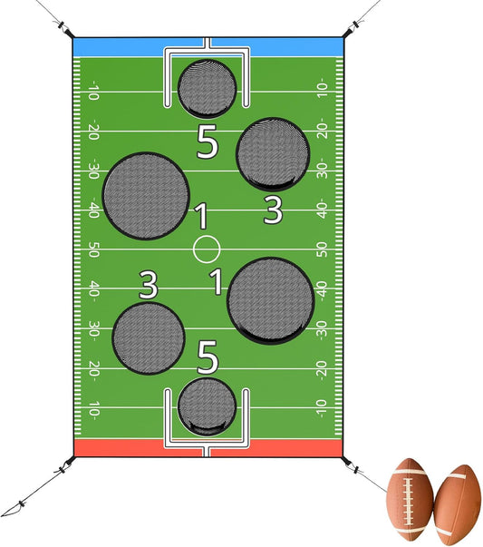 jumpfly Trampoline Football Game Accessories, Toss Throwing Target Net Fits 8 FT/10 FT/12 FT/14 FT Recreational Trampolines with Two Footballs - Trampoline Indoor Outdoor Party Games for Kids