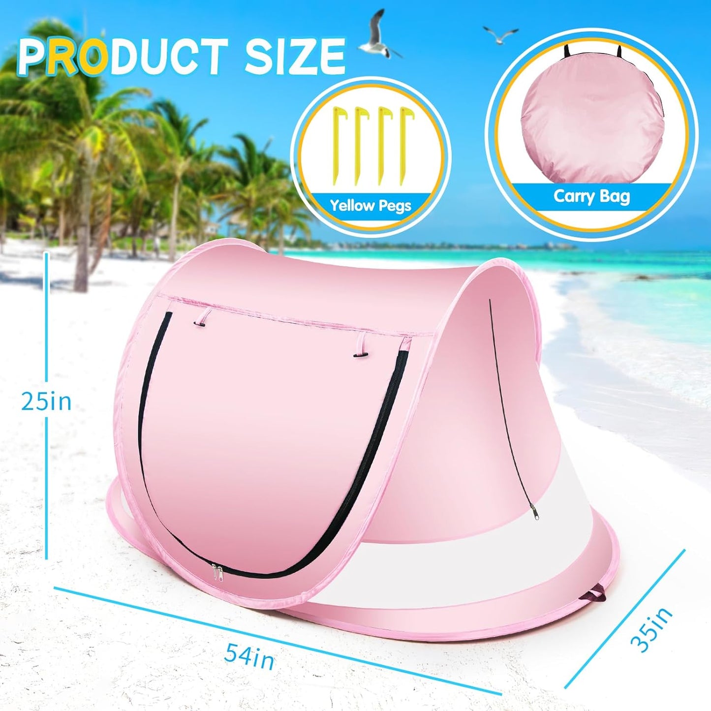 Baby Beach Tent,Large Pop Up Beach Tent Sun Shade for Beach,Portable Baby Travel Tent with Mosquito Net,Indoor Baby Play Tent,UPF 50+ UV Protection Sun Shelters for Infants