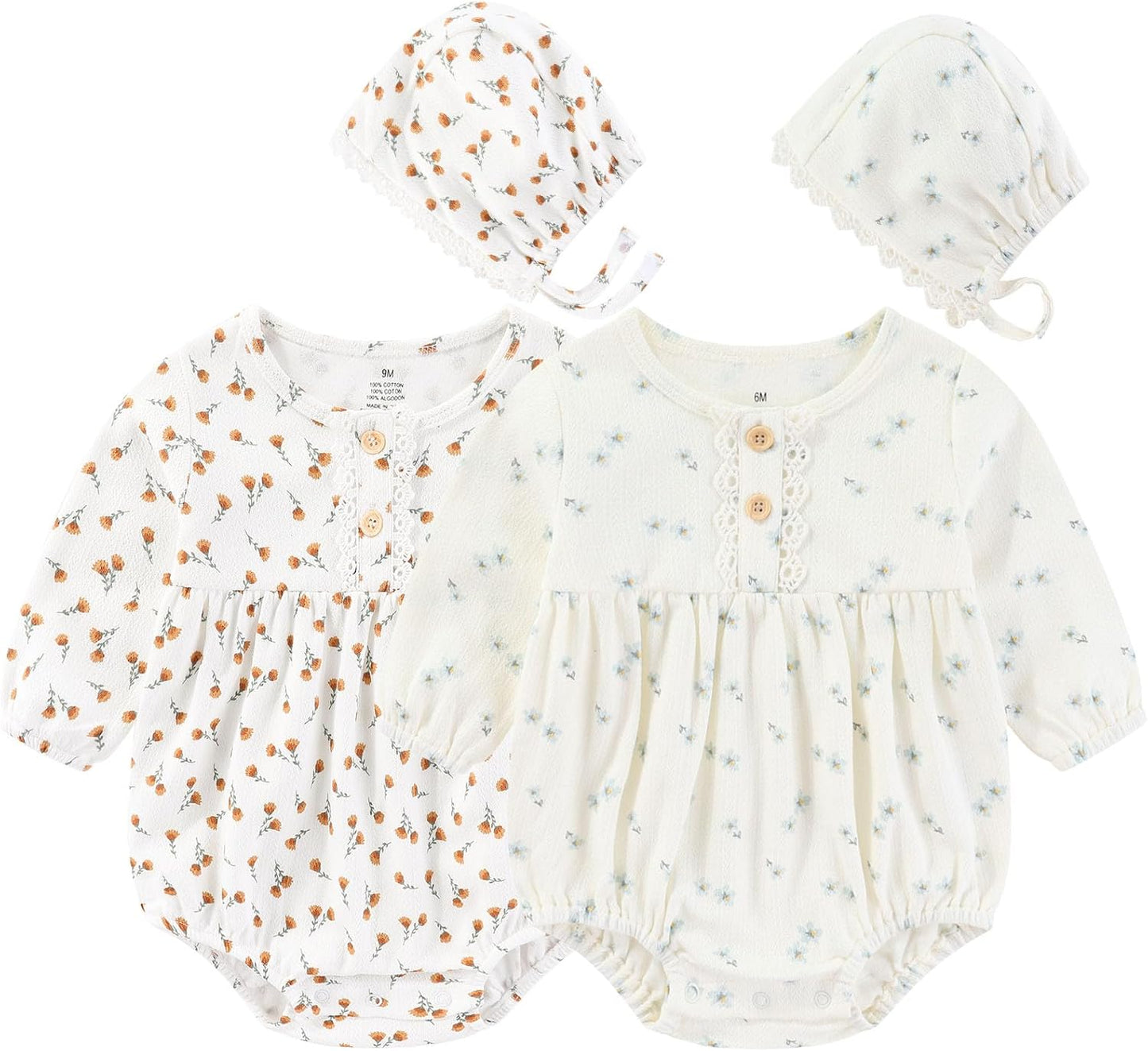 Baby Girl Clothes Cotton Bubble Romper Floral Bodysuits Infant Outfit Set