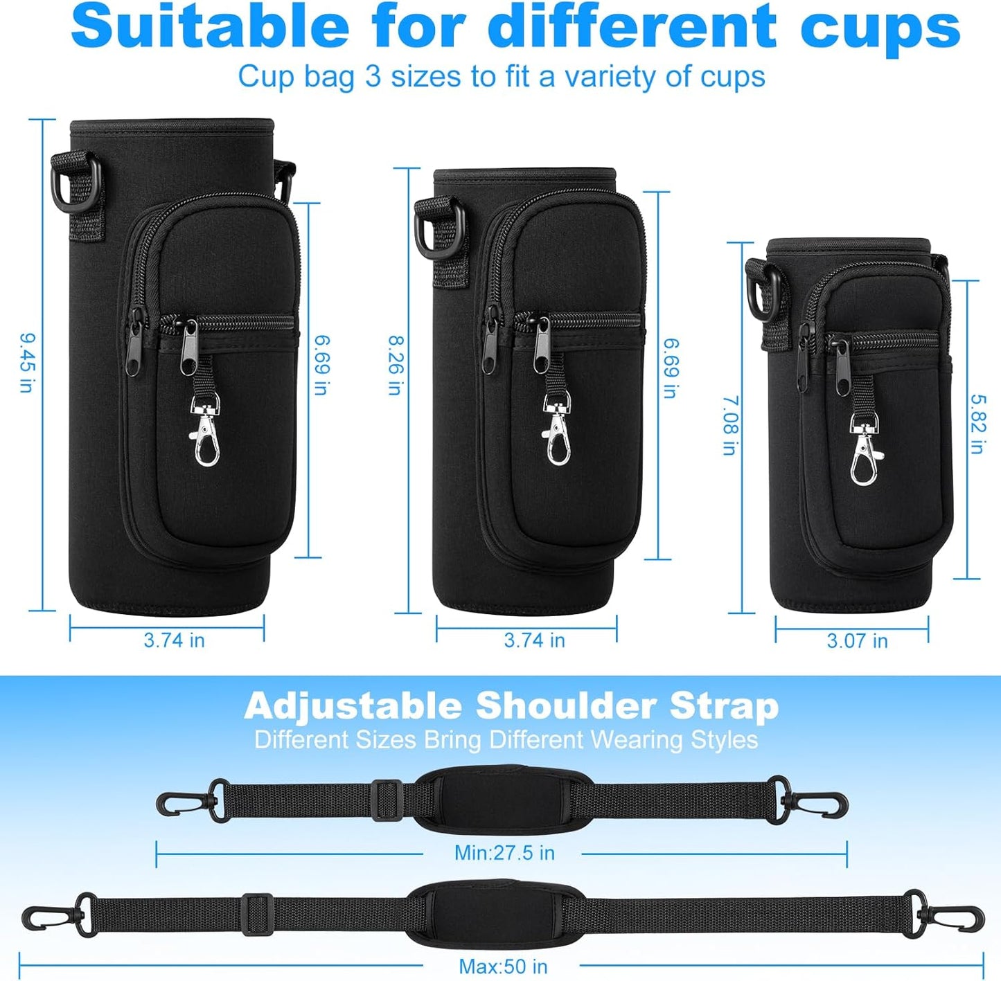 Water Bottle Holder with Strap for Hydroflask 32oz 40oz, Carrier Sling Bag with Phone Pocket Sleeve for Men Women Hiking Camping Travelling