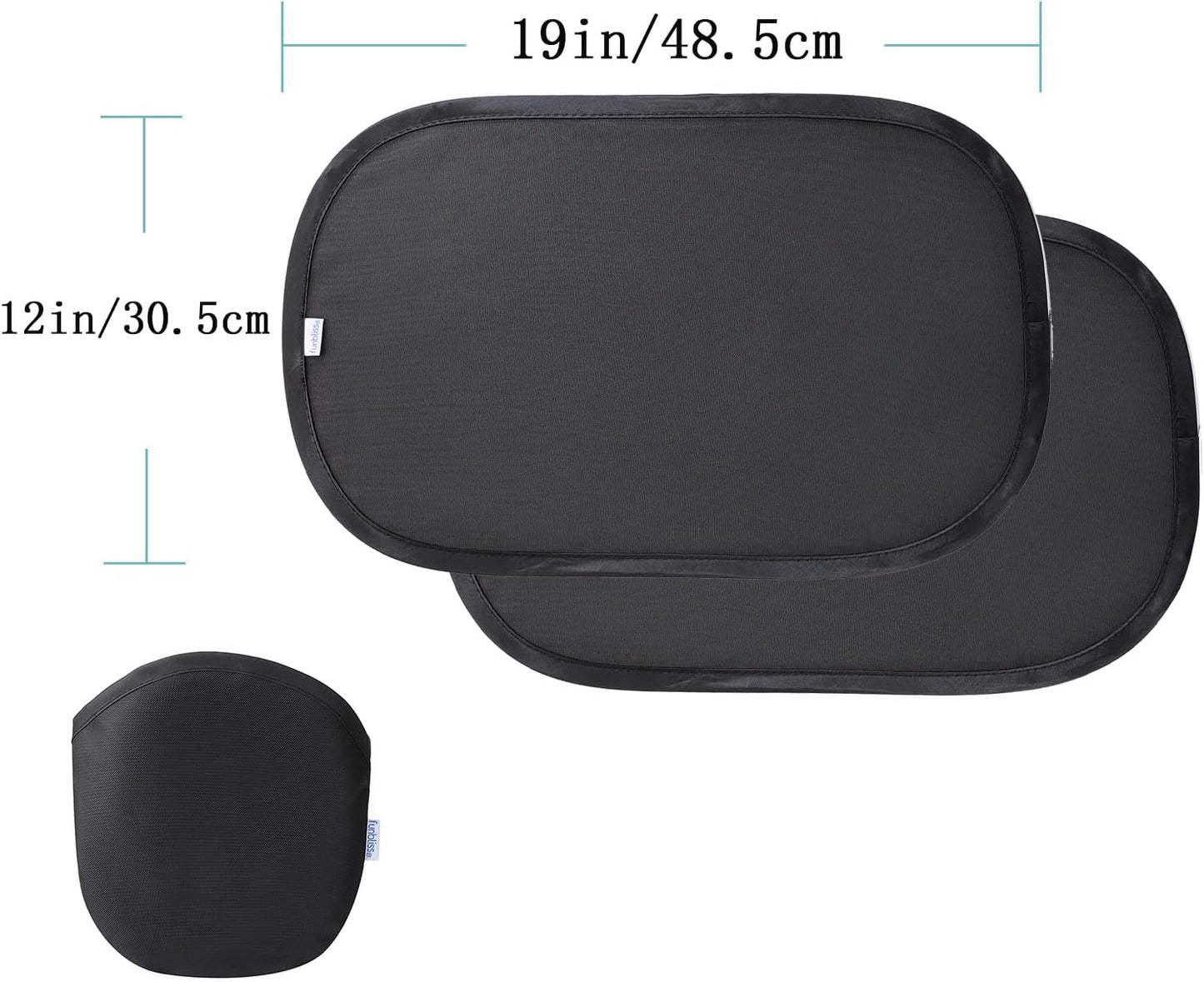 Funbliss Bar Mirror for Baby + 2 Pack Car Window Shades Bundle (19″ × 12″), UPF 50+ Window Shade for Baby in Car, 360° Rotation Fully-Adjustable Straps