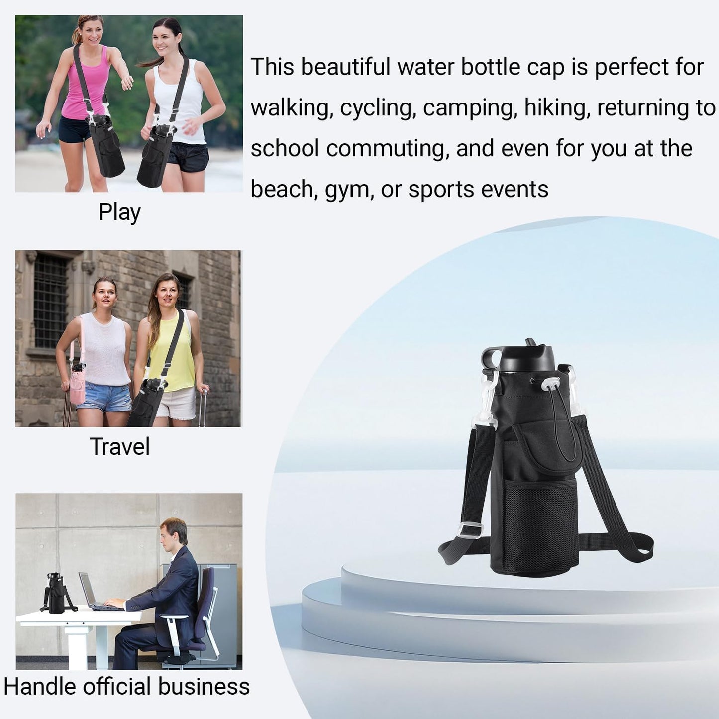 RRegeny【NEW STYLE Water Bottle Holder Crossbody Bag with Shoulder Strap, Leakproof Water Bottle Carrier for Hydro Flask16-40oz, Hands-Free Fitness Bag with Zipper Pockets for Hiking Travel Gym