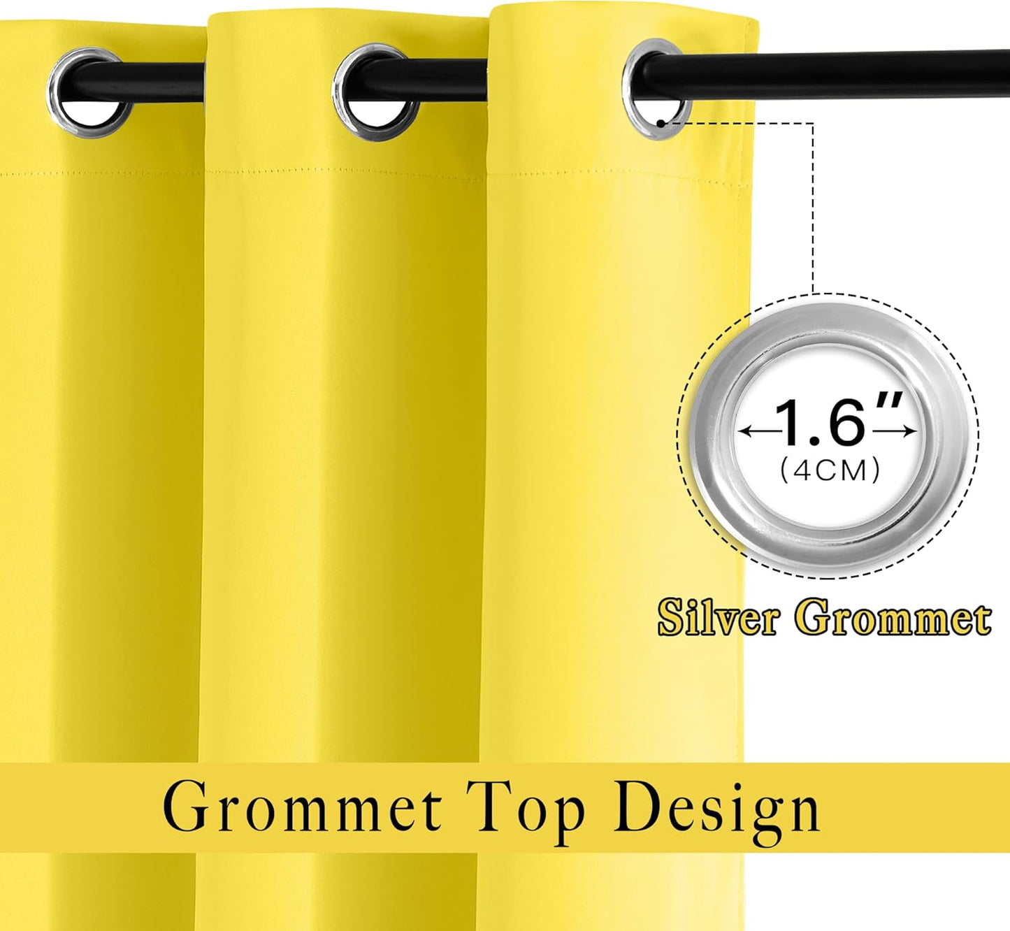NICETOWN Bright Yellow Blackout Curtains 84 inch Long for Bedroom - Thermal Insulated Solid Grommet Light Blocking Window Curtains & Drapes for Living Room (2 Panels, 52 x 84 Inch, Bright Yellow)