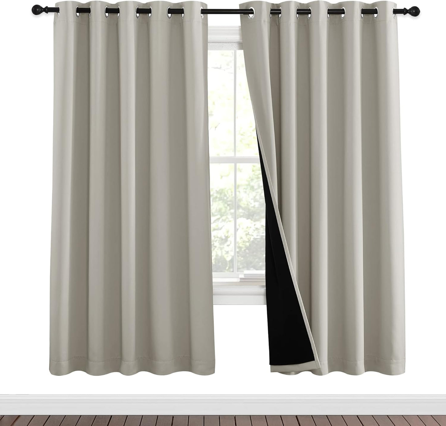 NICETOWN 100% Blackout Window Curtain Panels, Full Light Blocking Drapes with Black Liner for Nursery, 72-inch Drop Thermal Insulated Draperies (Natural, 2 Pieces, 62-inch Wide Per Panel)
