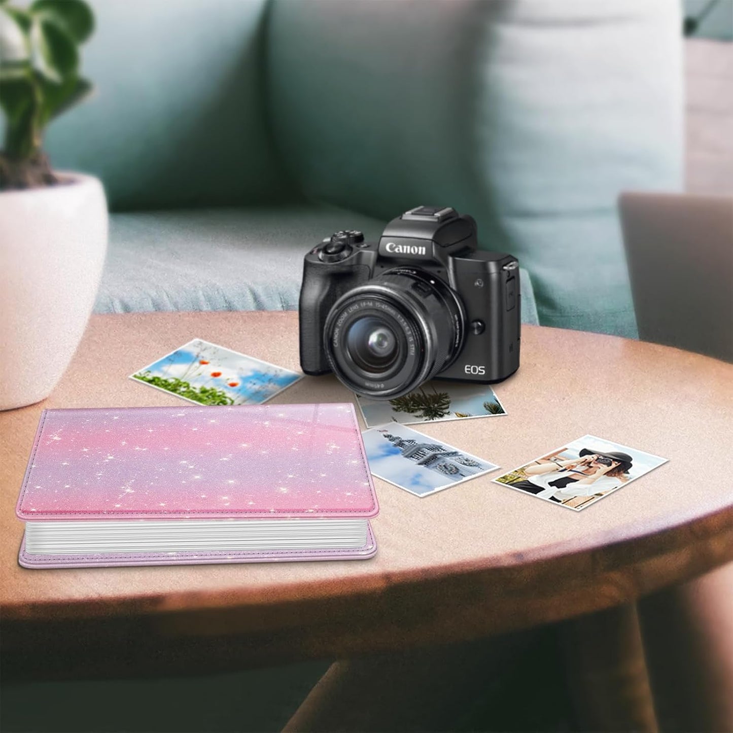 Fintie Photo Album for 4x6 Photos - 112 Pockets Vegan Leather Cover Memory Albums Book for Birthday Family Anniversary Vacation Pictures, Glittering Purple/Pink